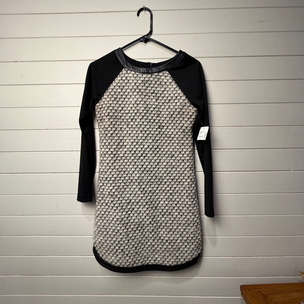 Soia & Kyo Grey Mist Wool Mohair Leather Trim Sweater Dress S NWT